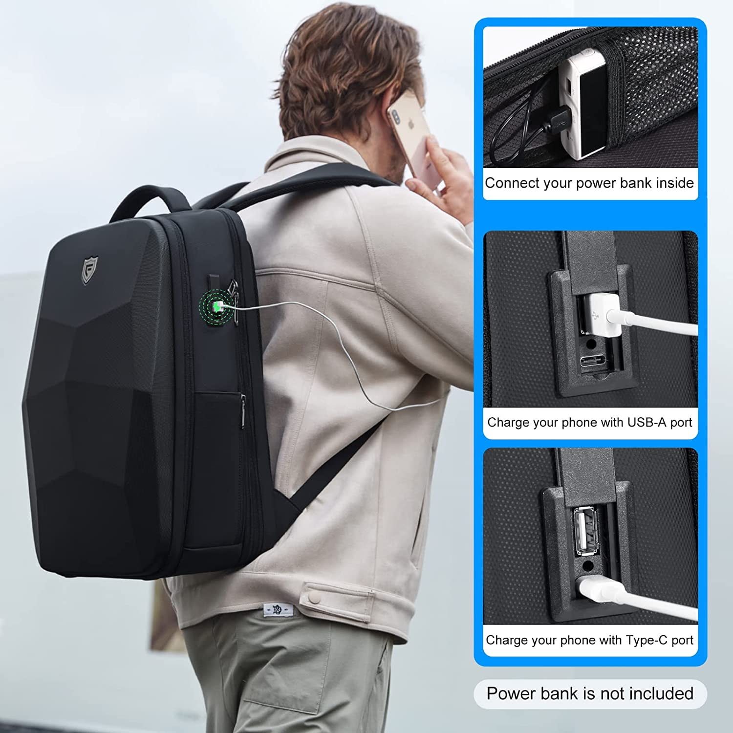 FENRUIEN 17.3 Inch Hard Shell Laptop Backpack Anti Theft Waterproof Business Travel Computer Backpack Black Gaming Laptop Bag with USB Port for Men