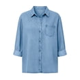 thumbnail image 5 of Edvintorg Denim Tops for Women Turndown Collar Long Sleeve Casual Loose Button Down Jean Shirt with Pockets Womens Trendy Clothes Light Blue L, 5 of 8
