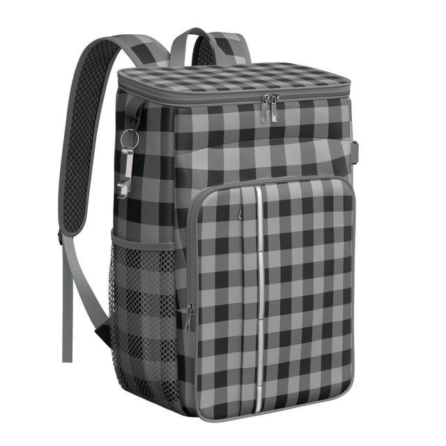 Sac à Dos Glacière Isolé à Carreaux Rétro - Sac à Lunch Étanche de 20 L à Grande Capacité pour l'Extérieur, les Voyages et le Travail