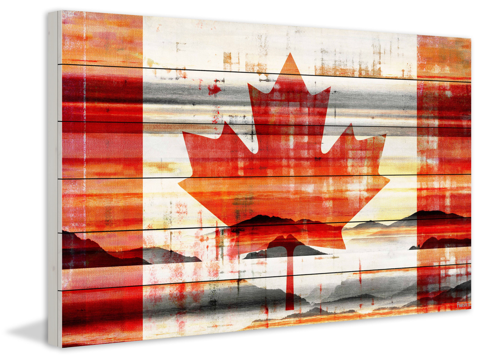Parvez Taj "Canadian Leaf" Painting Print on White Wood