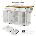 thumbnail image 2 of 54" Large Kitchen Island On Wheels with Rubber Wood Drop Leaf, Rolling Island Cart on 4 Wheels with 4 Doors and 3 Drawers, Kitchen Island with Storage, White, 2 of 10
