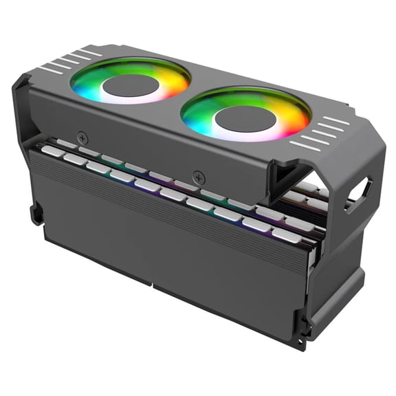 ARGB RAM Cooler With Dual 50mm Fans, Aluminum Memory Heatsink Cooling Module For DDR3 DDR4 DDR5 Desktop Computer RAM, 5V 3-Pin RGB Sync Memory Cooling Accessory,D50 Black