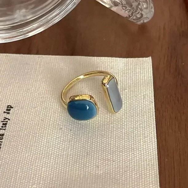 French Retro Zircon Ring Simple Gold Color Acrylic Crystal Ring For Women Trendy Fashion Jewelry Accessories Adjustable Ring