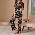 thumbnail image 2 of CONFREE Halloween Pajamas Set For Women Short Sleeve Cartoon Pumpkin Ghost Sleepwear Tops Pants Hallowmas Homewear Sets Lovely Nightwear, 2 of 7