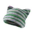 thumbnail image 1 of Qarigey Manténgase a la moda y cálido gorro tejido con orejas de gato para invierno, gorro tejido con orejas de gato, gorros tejidos Sombreros verde púrpura, 1 of 6