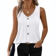thumbnail image 4 of Women's Sleeveless Tank Top - V-Neck Eyelet Button Front Blouse for Summer Casual/Beach Outfits White L, 4 of 5