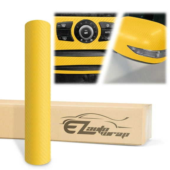 4D Carbon Fiber Yeloow Semi Gloss Car Vinyl Wrap Sticker Decal Film Sheet Air Release
