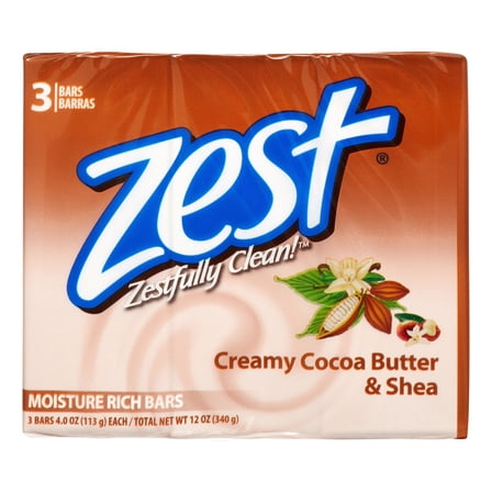 Zest Bath Bars, Cocoa Butter & Shea, 4 oz bars, 3 ea