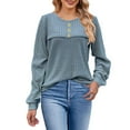 thumbnail image 2 of HAPIMO Womens Sweaters Crewneck Long Sleeve Shirts Loose Casual Fall Button Tunic Tops Clearance Blue XXL, 2 of 6
