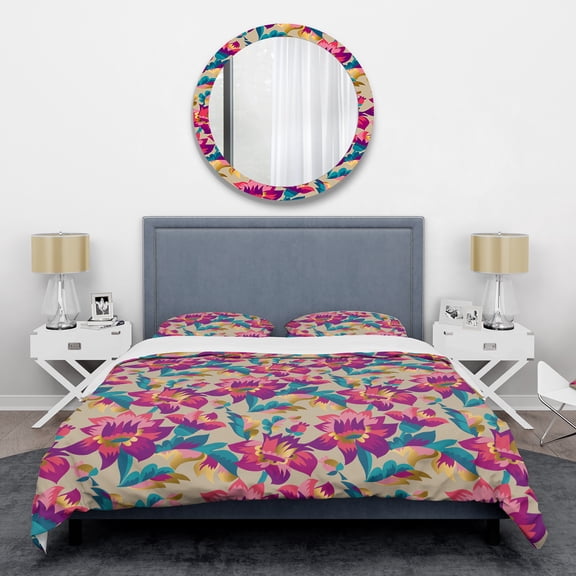 Designart 'Elegant blossom hand drawn folk pattern' Mid-Century Modern Duvet Cover Set