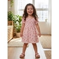 thumbnail image 6 of BemeyourBBs Kids Toddler Baby Girl Summer Smocked Dress Cute Little Girl Sundress Short Sleeve Square Neck Pleated Flower Print Casual Princess Party Dress Clothes, 6 of 9