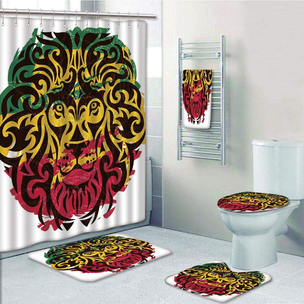 PRTAU Rasta African Ethiopian Culture Wild Lion Head Grunge Flag Colors