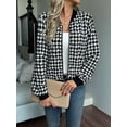 thumbnail image 5 of Womens Houndstooth Zip Up Jacket Casual Wool Coats Fashion Fall Outfits for Women Black S, 5 of 7