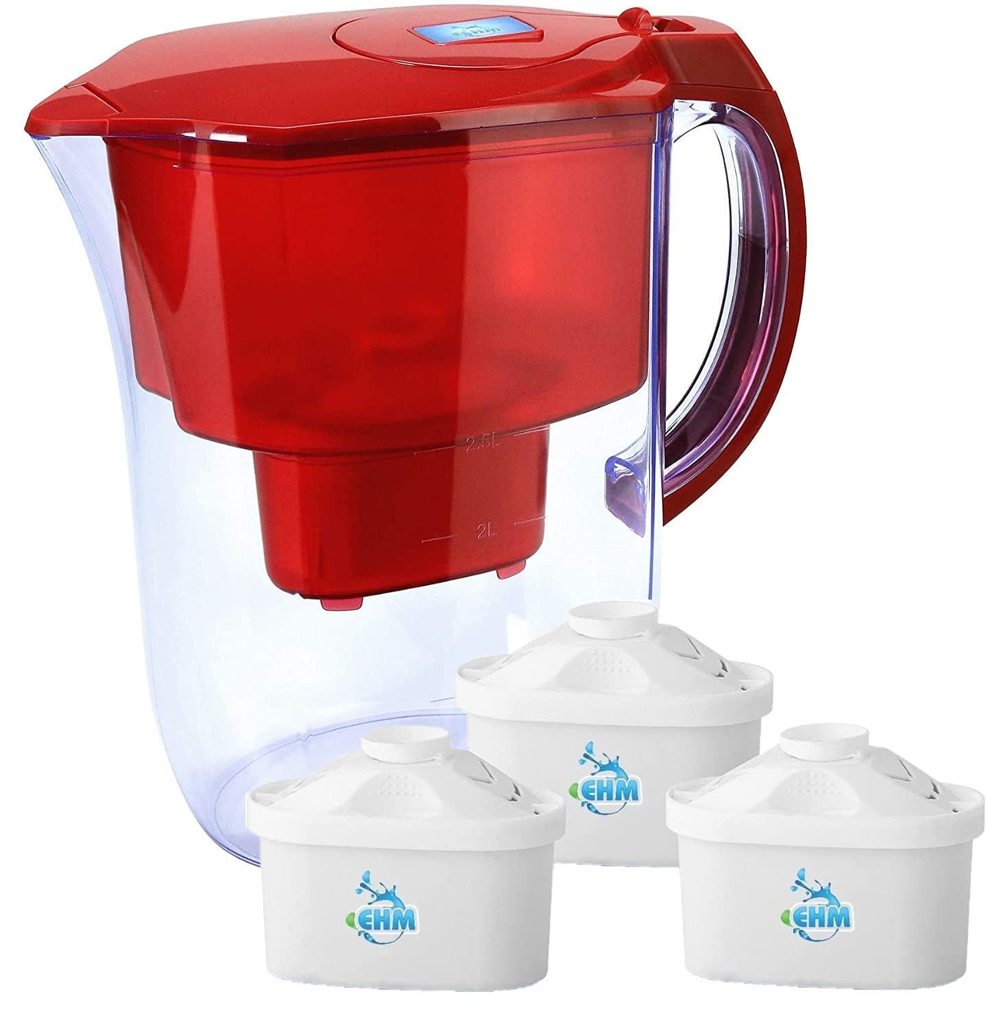EHM Ultra Premium Alkaline Water Filter Pitcher & 3PK SureFlow Filters
