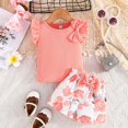 thumbnail image 4 of Gerichy Girls Summer Outfits, Girls Clothes T Shirt Tops Floral Suspender Shorts Ruffle Sleeve Outfits Headband Set Spring Summer, 4 of 9
