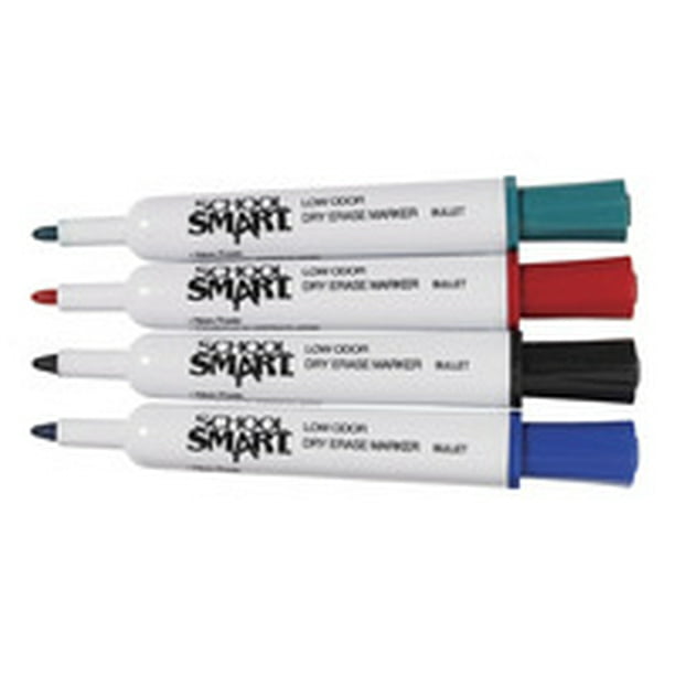 School Smart Low Odor NonToxic Dry Erase Marker, Bullet Tip, Assorted