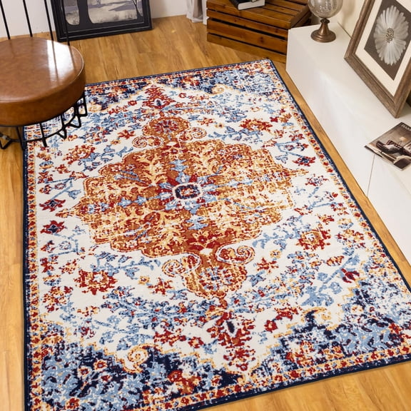 Hywell 5'x7' Vintage Bohemian Rug - Non-Slip Washable Carpet for Living Room, Bedroom