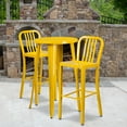 thumbnail image 2 of Flash Furniture Commercial Grade 24" Round Yellow Metal Indoor-Outdoor Bar Table Set with 2 Vertical Slat Back Stools, 2 of 5