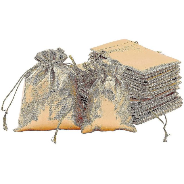 60pcs Gold Organza Drawstring Gift Bags, 12x9cm &7x9cm for Jewelry Candy Wedding Party