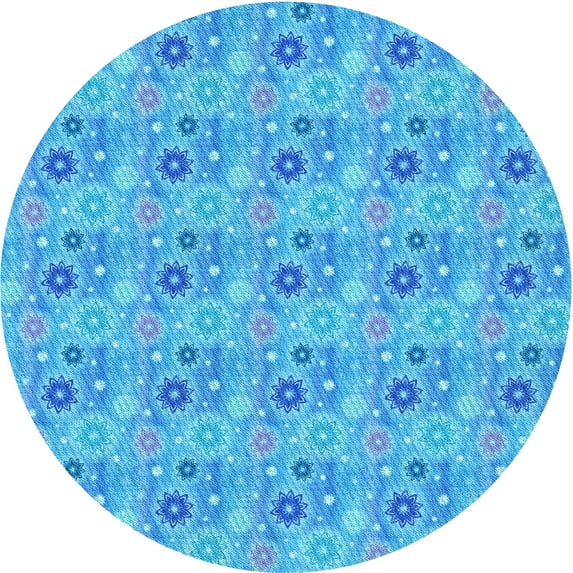 Ahgly Company Machine Washable Indoor Round Transitional Bright Turquoise Blue Area Rugs, 7' Round
