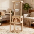 thumbnail image 6 of Heavy Duty Cat Tree for Large Cats, 56.7" Multi-Level Cat Tower with Solid Wood Base, Condo House, Hammock, Sisal Scratching Posts & Wide Platforms for Indoor Cats, 6 of 8