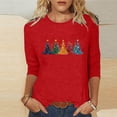 thumbnail image 2 of Feancey Christmas Women's Christmas Shirts Dressy 3/4 Sleeve Crewneck Tops Holiday Casual Xmas Tree Graphic T-Shirts Comfy Loose Party Blouse Red M, 2 of 6