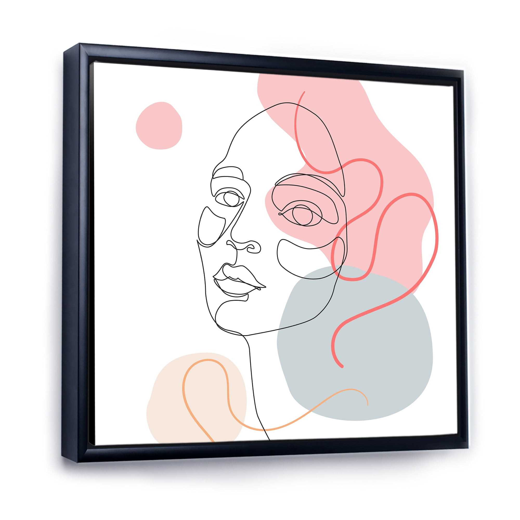 Designart 'One Line Drawing of Young Girl In Pastel Tones' Modern Framed Canvas Wall Art Print