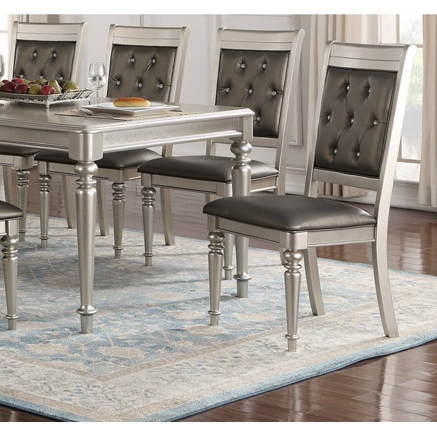 Luxurious silver accented upholstered accent chairs Set of 2 dining