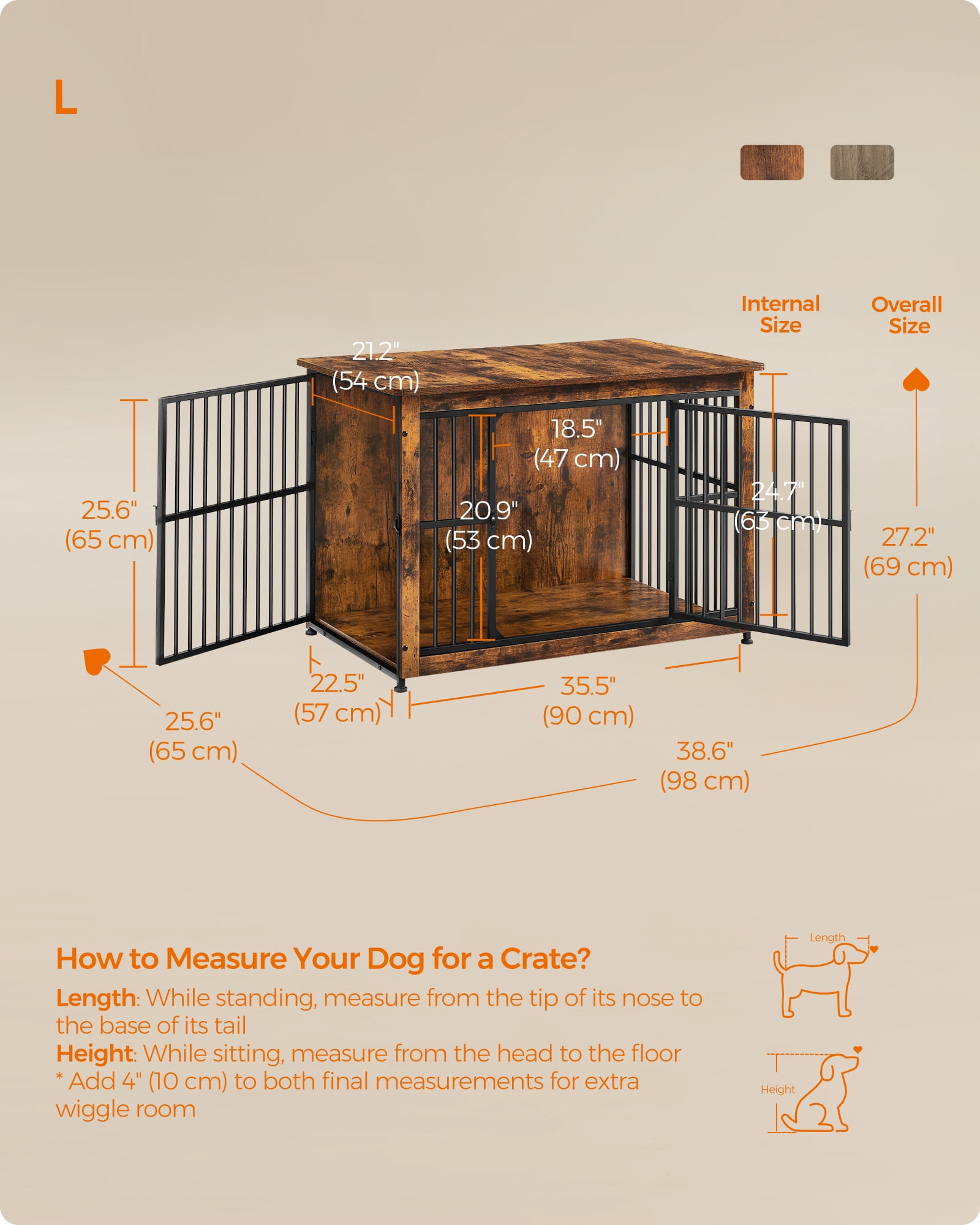 Dog Crate Furniture, Side End Table, Modern Kennel for Dogs Indoor up to 70 lb, Heavy-Duty Dog Cage with Enclosed Base Rustic Brown