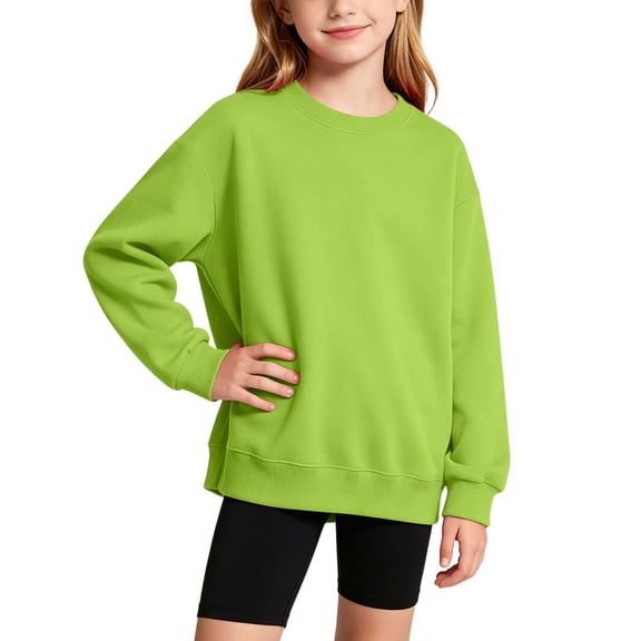 Khunlpohl Kids Cotton Sweatshirts Solid Color Round Neck Pullover Sweatshirt Casual Long Sleeve Loose Tops