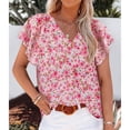 thumbnail image 2 of Blusas de mujer Casual Boho Estampado floral Cuello en V Manga corta Camisas sueltas elegantes Tops, 2 of 5