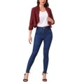 thumbnail image 2 of INSPIRE CHIC Women's Open Front Shawl Lapel 3/4 Ruched Sleeves Chiffon Crop Blazer, 2 of 6