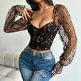thumbnail image 3 of Women's Floral Lace Corset Off Shoulder Mesh Sheer Party Crop Top Black L, 3 of 6