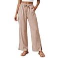 thumbnail image 2 of Atogsazn Womens Summer Wide Leg Striped Pants Casual Loose Split Hem Drawstring Pant with Pocket Trouser Brown S Fashion, 2 of 7