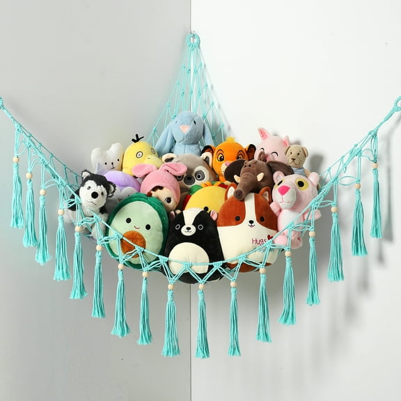 LUCKDEER Stuffed Animal Hammock Macrame Boho Plush Toy Net Hammock for Stuffed Animals with Light Pet Net for Stuffed Animals Corner Hanging Stuffed Animal Storage Holder Teddy Bear Net Kids Room