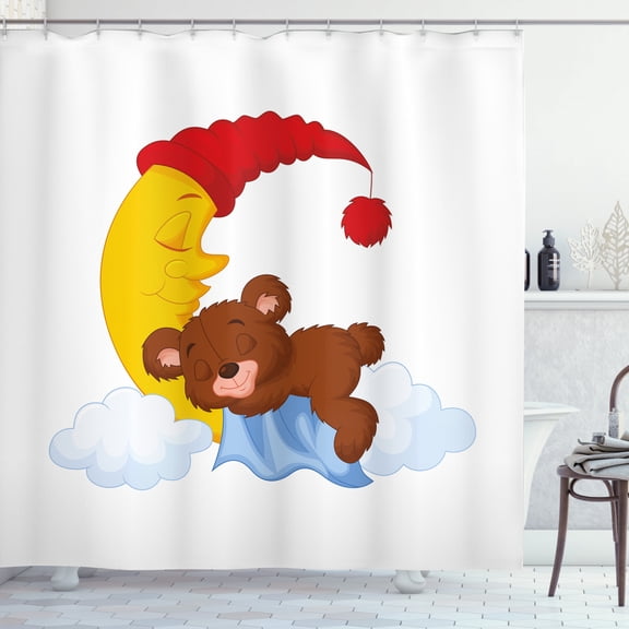 Ambesonne Bear Shower Curtain, Cartoon on Moon, 69"Wx70"L, Multicolor