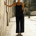 thumbnail image 4 of Yievot Two Piece Lounge Sets for Women 2 Piece Summer Linen Outfits Cami Top Wide Leg Pants Matching Sets, 4 of 6