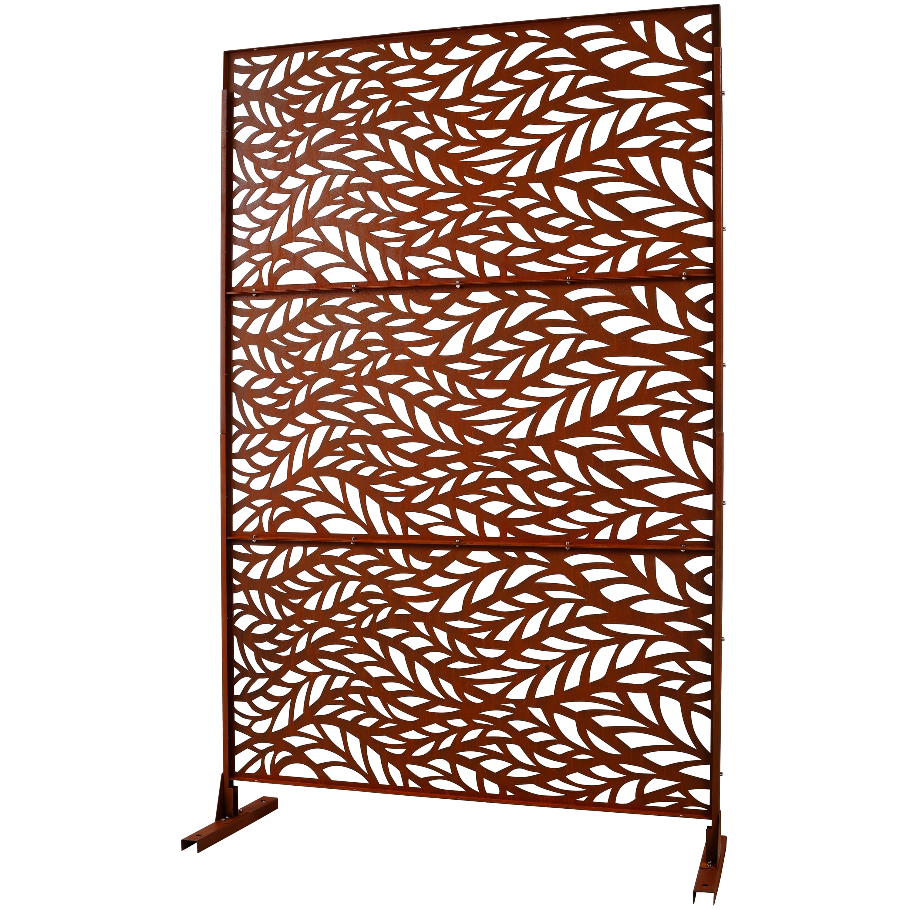 Outdoor Decor Privacy Screen, 76"Hx48"W Freestanding Metal Room Divider for Deck Balcony, Black