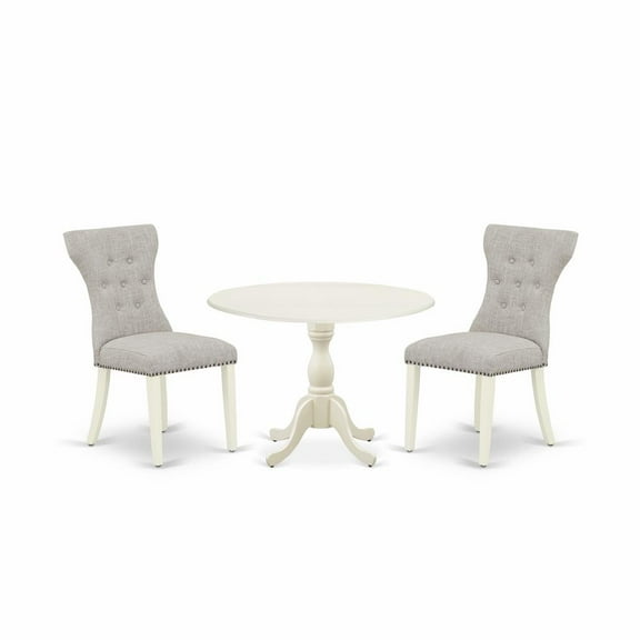 East West Furniture Dublin 3-piece Wood Dining Set in Linen White/Doeskin