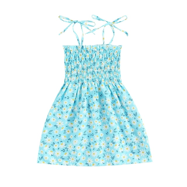 xiaxaixu Robe d'Été Mignonne Imprimée Sans Manches à Bretelles Spaghetti Smockée Marguerite Robe Sans Manches pour Petites Filles Robe d'Été