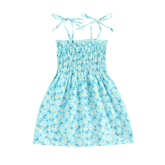 Gureui Toddler Infant Baby Girls Summer Tank Dress, Cute Printed Sleeveless Spaghetti Strap Smocked Dress