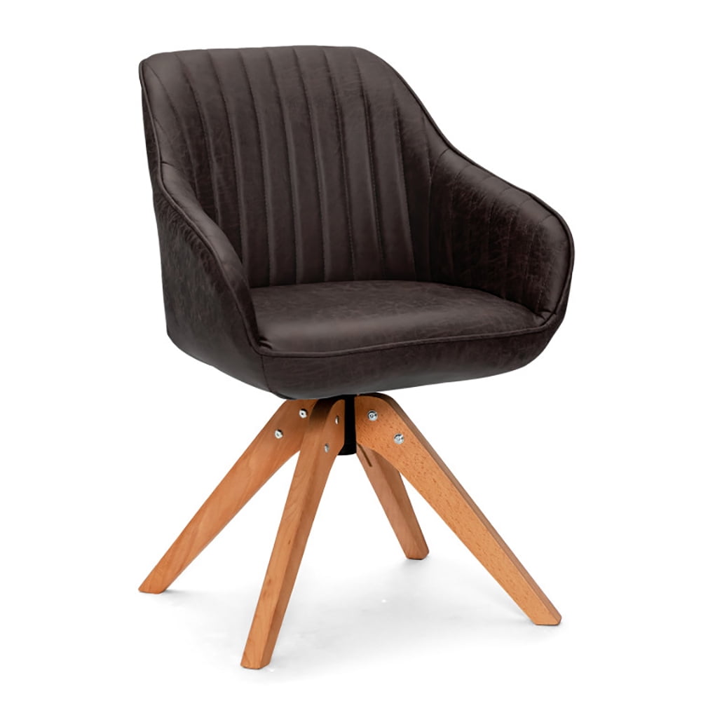Finihen Swivel Accent Chair, Mid-Century Swivel Accent Chair PU Leather Vanity Study Armchair, for study room, Bedroom, Living Room, Dark Brown