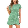 thumbnail image 1 of B91xZ Robes d'Été pour Femmes 2024 Manches Courtes Col Rond Robe Tunique Plissée Longueur Genou, Vert m, 1 of 5
