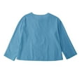 thumbnail image 5 of XQYLOS Girls Cotton Linen Shirt V Neck Long Sleeve Button Down Solid Color Casual Blouse for Spring Summer Autumn Vacation Beach, 5 of 5