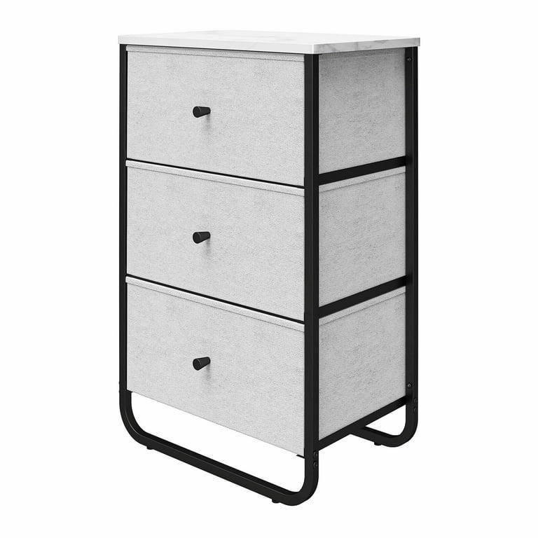 Ameriwood Home Keegan 3 Fabric Bin Storage Organizer, White Faux  Marble/Black