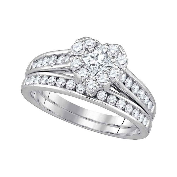 AA Jewels - Size 7 - 14k White Gold Princess Cut Diamond Heart Bridal ...