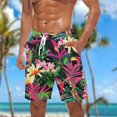 thumbnail image 2 of Men's Beach Shorts Hawaiian Print Elastic Waist Drawstring Side Pockets Lightweight Quick Dry Summer Vacation Casual Board Shorts Green L, 2 of 5
