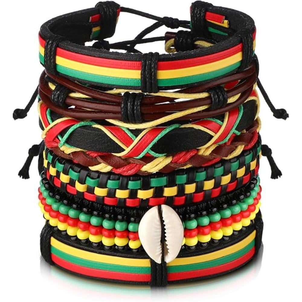 Rasta Bracelet – Colorful Hand-Woven Leather Bracelet, Adjustable, Unisex, For Juneteenth & Jamaica Style Gifts