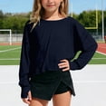 thumbnail image 5 of CUZIBR Girls Youth Shirts Loose Fit Long Sleeve Cropped Top Solid Color Oversized Crewneck Casual Blouse Backless Summer Basic Breathable Cozy Lightweight Tee Blouse,Navy,13-14 Years, 5 of 9
