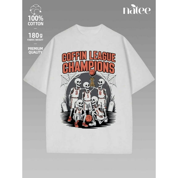 Coffin League Champions Skeleton Basketball Team Graphic T-shirt